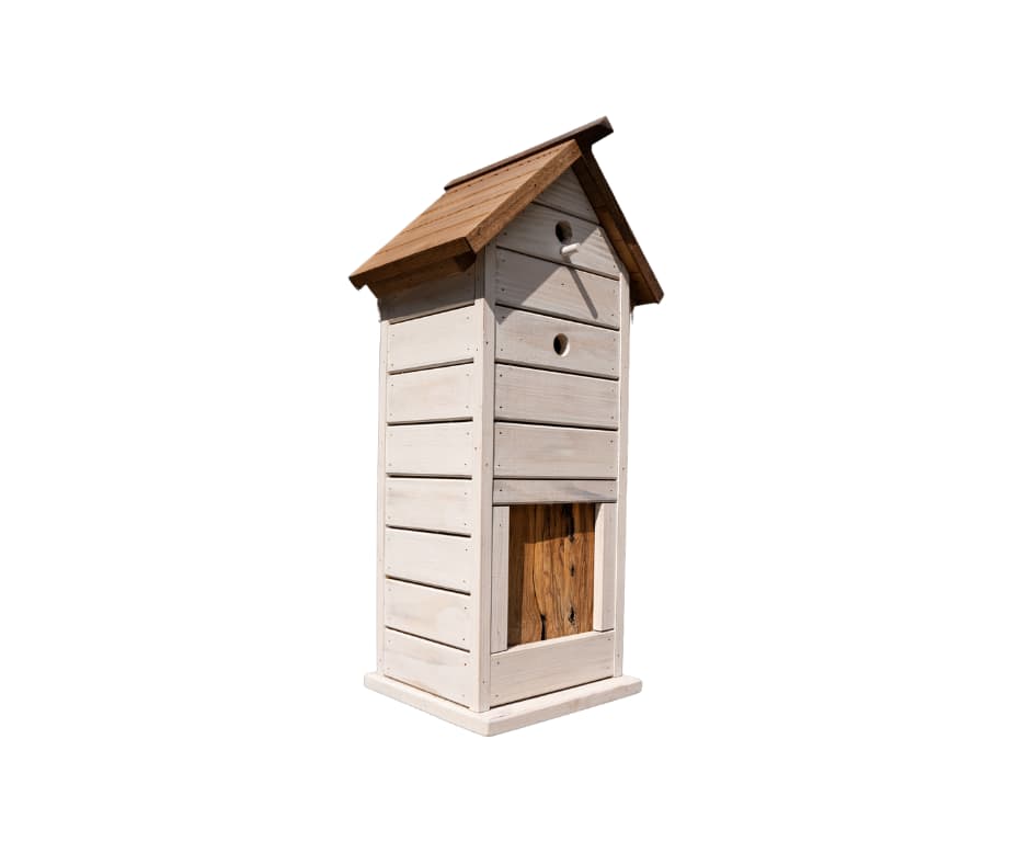 Wooden birdhouse highlighting natural wood character