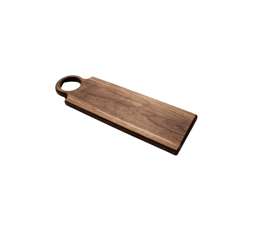 Wooden serving board with rich walnut tones