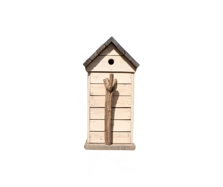 Wooden birdhouse with natural finish
